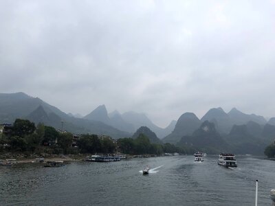 Boat sea fog photo