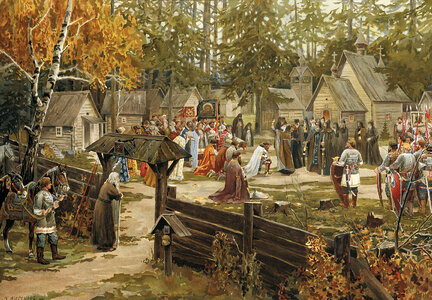 Sergius of Radonezh blessing Dmitry Donskoy in Russia