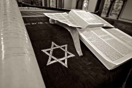 Star of David next to Jewish Torah Scripture photo