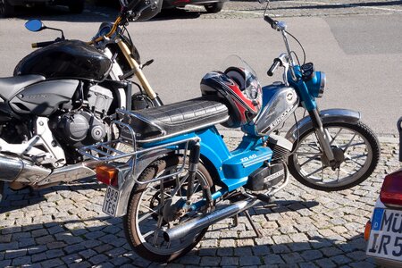 Two wheeled vehicle blue helm photo