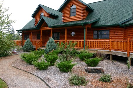 Log cabin landscaping home photo