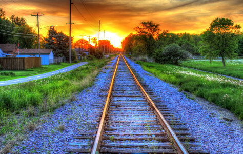 Railroad to sunset in Southern Wisconsin photo