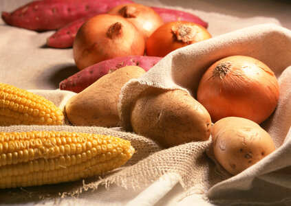 Onions, potatoes and corns photo