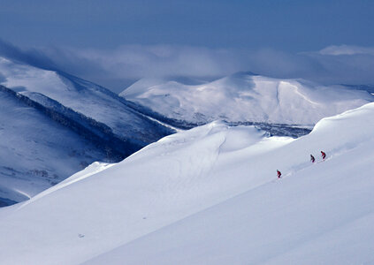 skier skiing on fresh powder snow photo