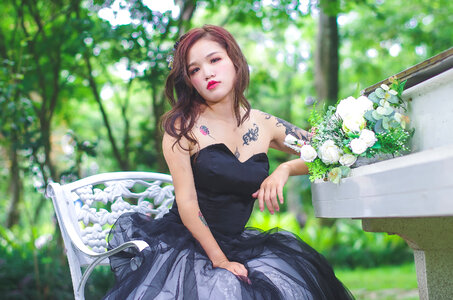 Beautiful Asian Female Model in Black Dress