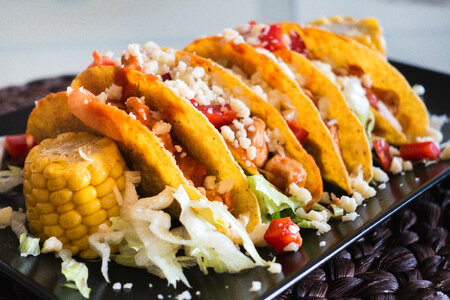 Tasty chicken tacos with cheese photo