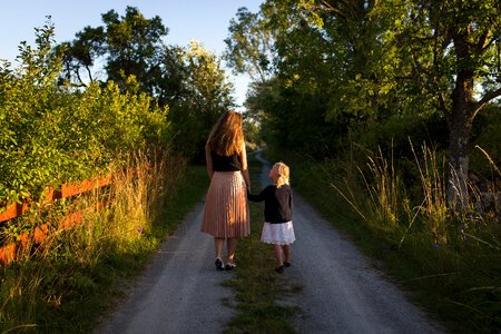 Mother and Daughter Walking Holding Hands photo