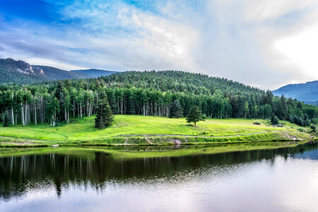 Landscape of lake and hills in Colorado photo