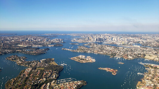 City and landscape by the sea photo