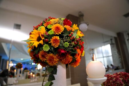 Candlestick vase wedding bouquet photo