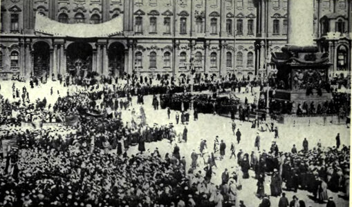 Bolsheviks storming the capital at St. Petersburg, Russia to start the Russian Revolution
