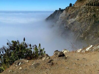 Rocks water fog