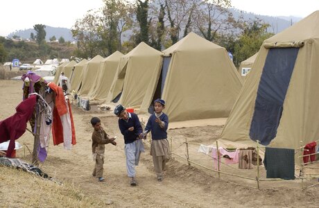 Tents children trees photo