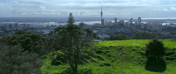 Landscape view from atop Mount Eden in Auckland, New Zealand photo