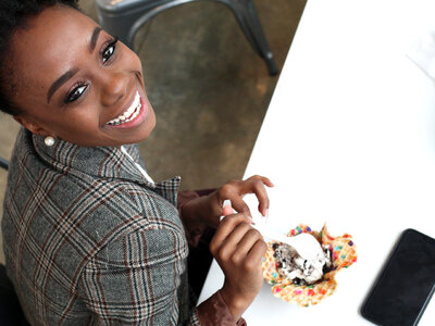 Girl eating ice photo