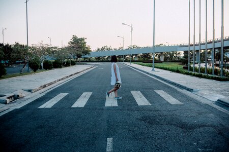 Woman Crosswalk Zebra Crossing Road photo