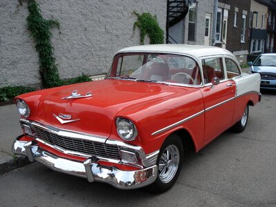 Automobile red chevy bel air photo