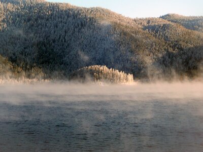 Fog Canim Lake British Columbia Canada photo