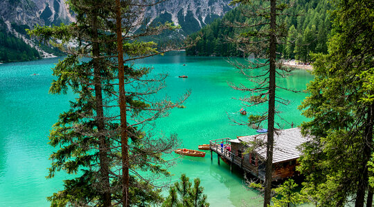Blue-Green Lake and Water in Pragser Wildsee, Italy landscape photo