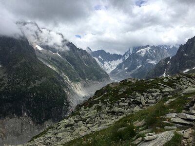 Trekking trail along the mer de glace in Chamonix Mont Blanc photo