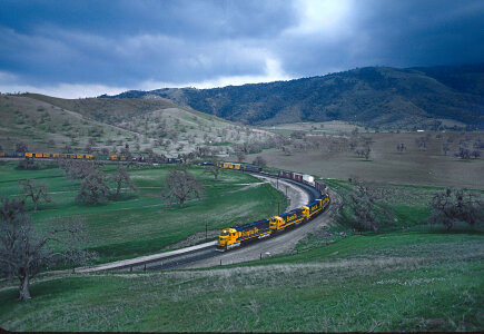 Diesel electric locomotives drag their train up