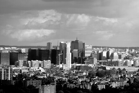 Black and white cityscape skyline in Brussels, Belgium photo