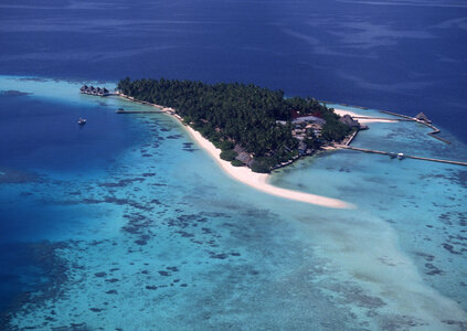 Aerial view of island, Maldives photo