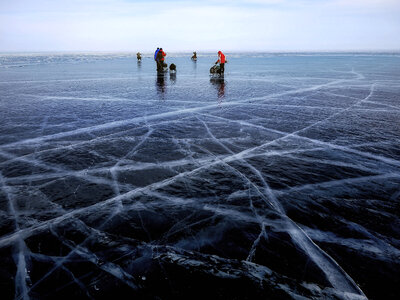 People on Frozen Lake Baikal photo
