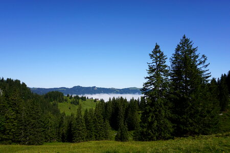 Scenic view of valley and mountains of Tuxer Alpen