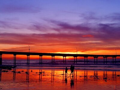 Pier sunset sea photo