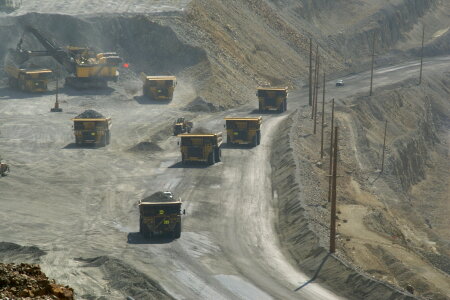 Trucks with ore at Bingham Canyon Mine photo