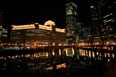 Chicago river reflection architecture photo