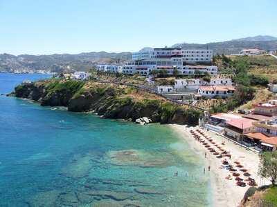 Greece mediterranean sea parasols photo