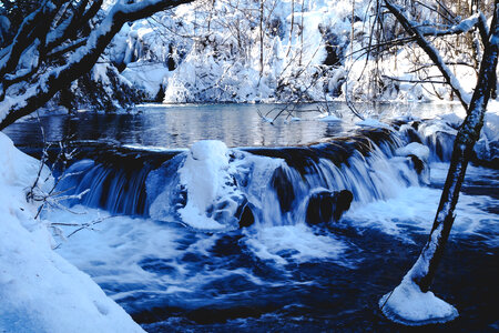Small Waterfall in Winter Landscape photo
