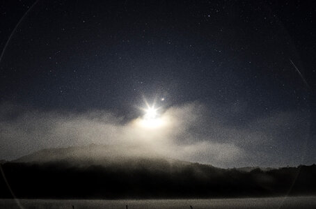 Moon, stars, landscape and ring of light at Governor Dodge State Park, Wisconsin