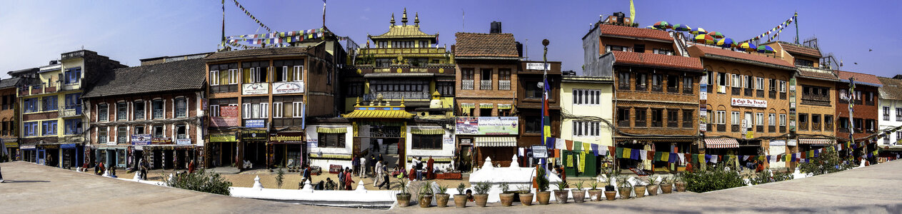 Buildings around Boudha Stupa in Kathmandu, Nepal photo