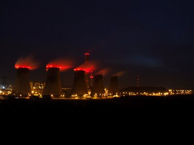 Chimneys with smoke night red smoke photo