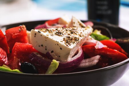 Greek Salad with Feta Cheese, Red Peppers & Onions photo