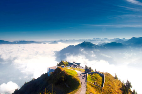 Overlook at the clouds in the Swiss Alps