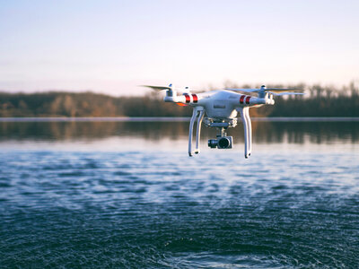 Drone flying over the lake photo