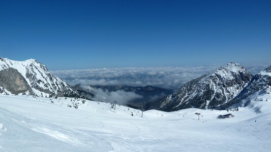 Skiing snow mountains photo
