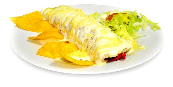 Burrito with cheese and chips photo