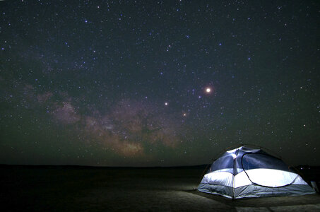 Stars and sky above the tent at night photo