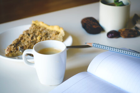 Journaling with cake and coffee photo