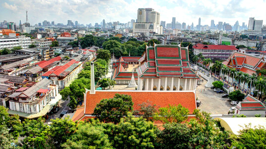 Cityscape in Bangkok with buildings and towers, Thailand photo