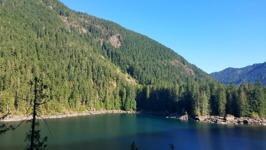 Placid mountain lake photo