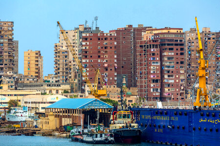 Cranes and Construction along the shore in Alexandria, Egypt photo