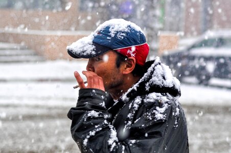 Smoke cigar snowing