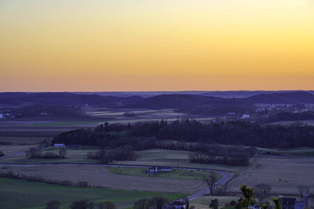 Red Skies landscape with farmland