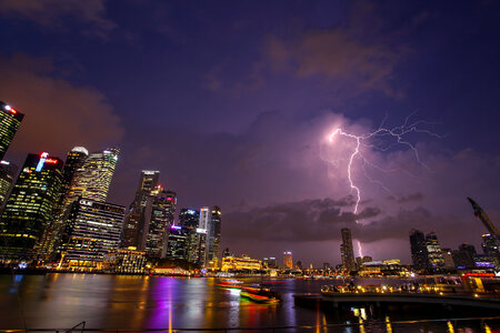 Lightning Strike over the skyscrapers and cityscape photo